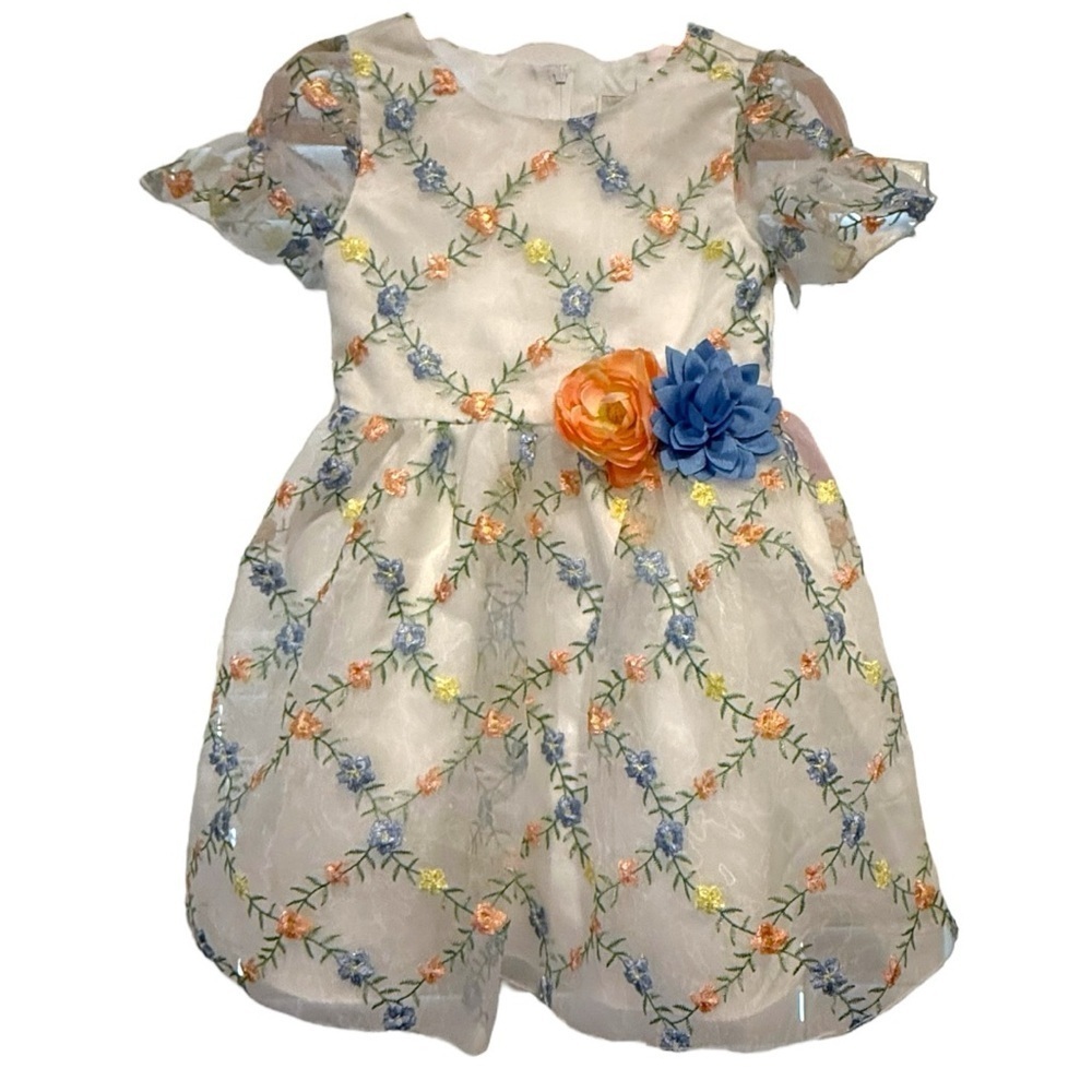 Rare Editions 4T Floral Embroidered Dress Tulle Overlay Spring Easter Wedding